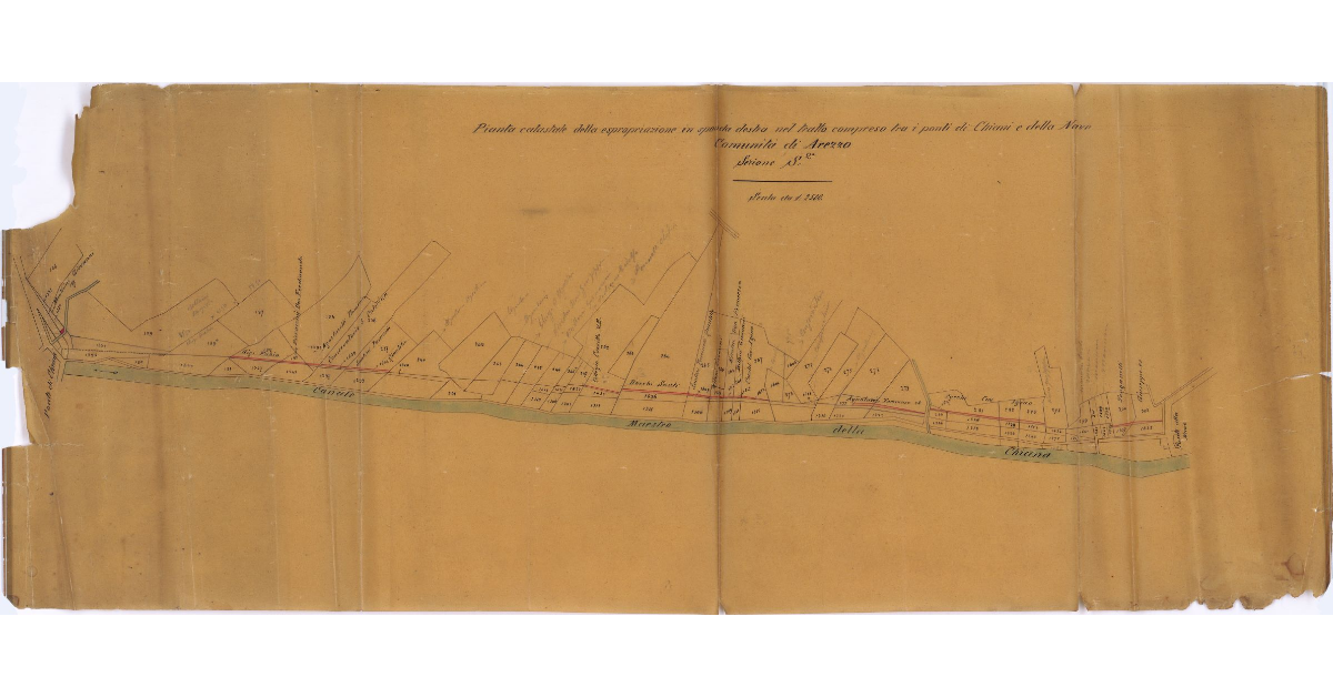 Pianta catastale della espropriazione in sponda destra nel tratto compreso tra i ponti di Chiani e della Nave