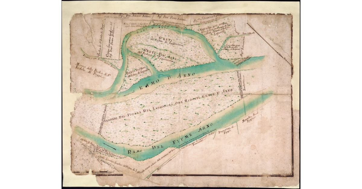 [Pianta delle biforcazioni dell'Arno presso il podere lagacciolo di Poppi]