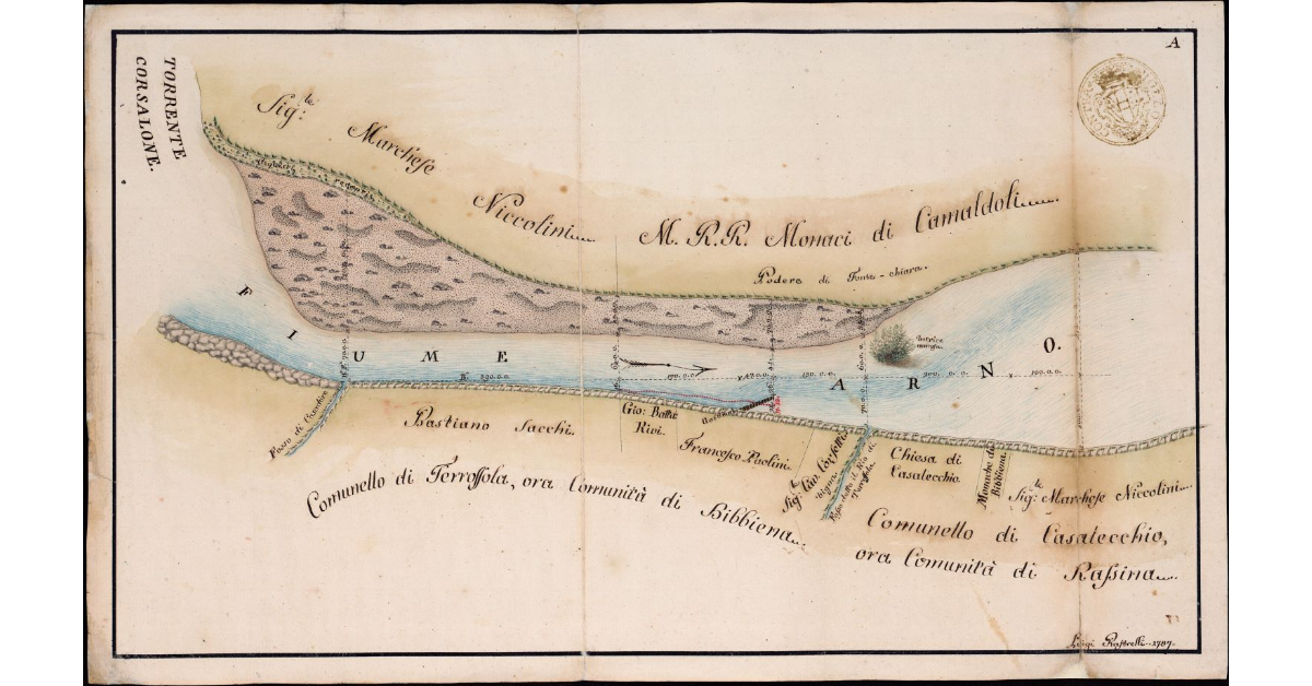 [Pianta di un tratto del fiume Arno a valle della confluenza del torrente Corsalone]