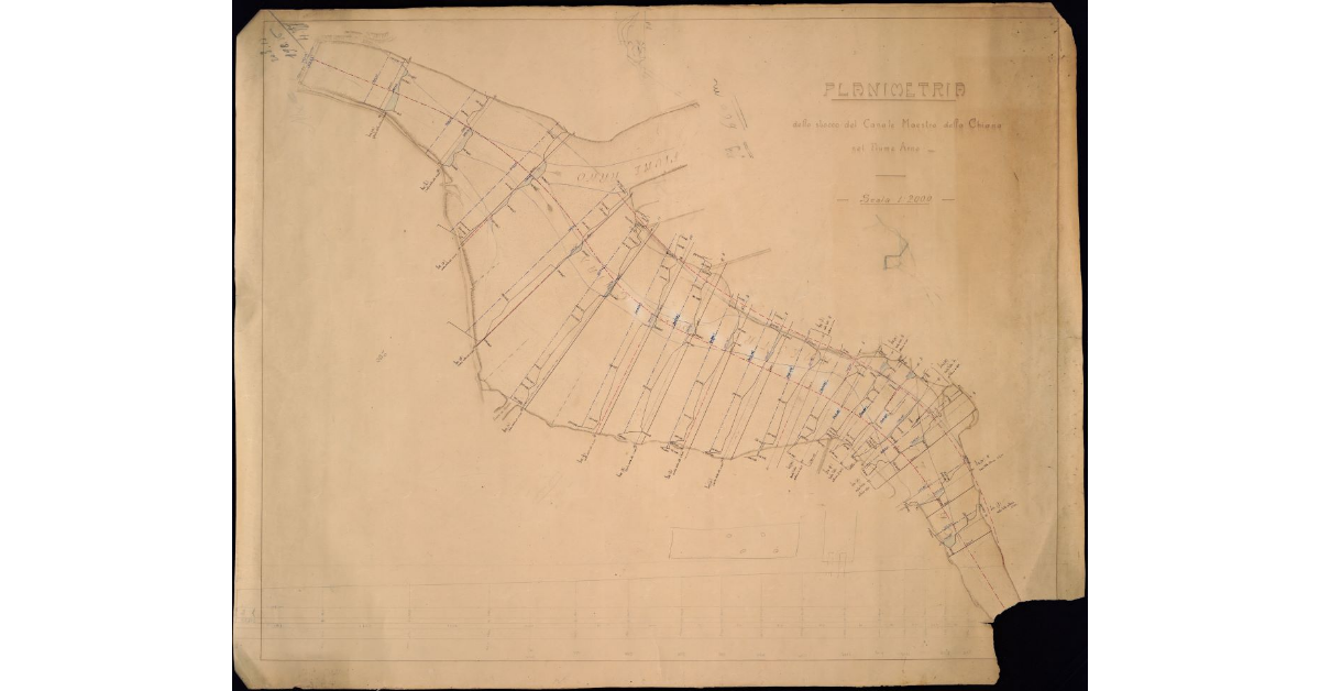 Planimetria dello sbocco del Canale Maestro della Chiana nel fiume Arno