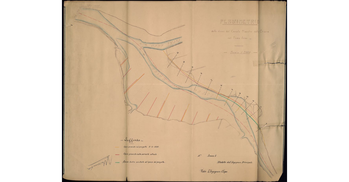 Planimetria dello sbocco del Canale Maestro della Chiana in Arno