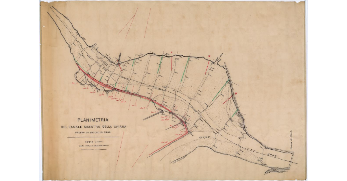Planimetria del Canale Maestro della Chiana presso lo sbocco in Arno