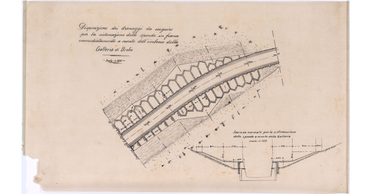 Disposizioni dei drenaggi da eseguire per la sistemazione delle sponde in frana immediatamente a monte dell'imbocco della galleria di Brolio