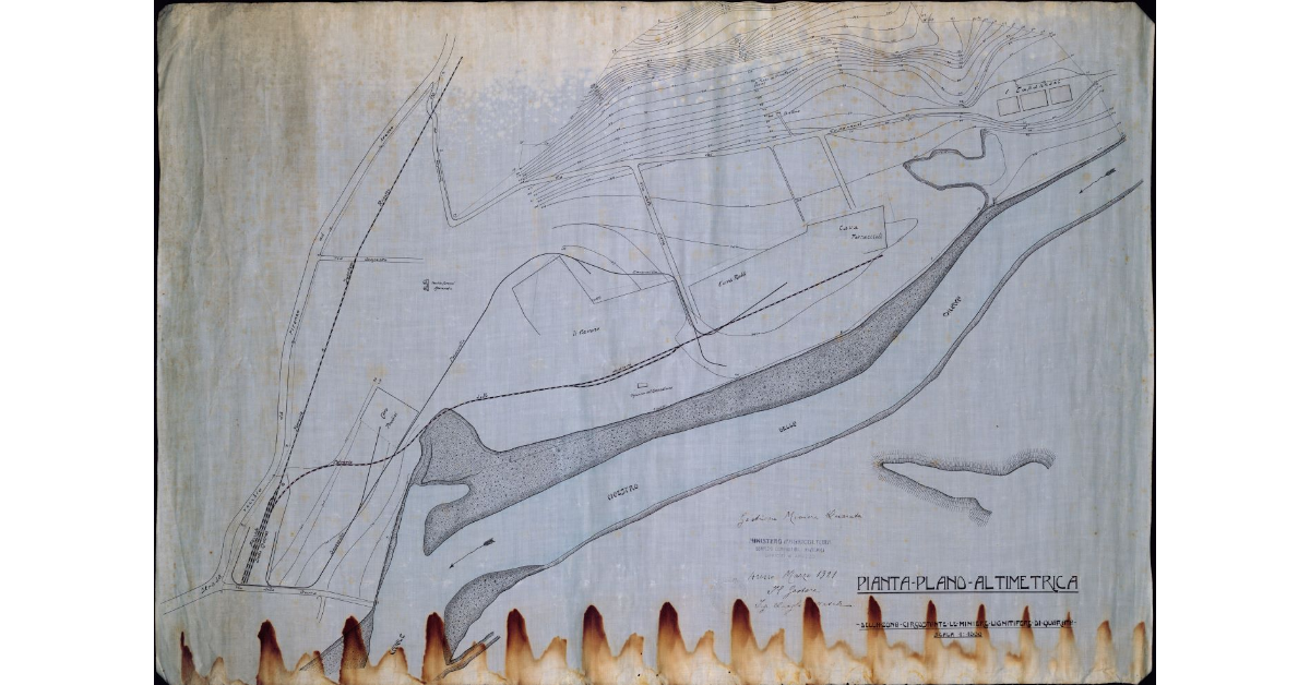 Pianta plano-altimetrica della zona circostante le miniere lignitifere di Quarata