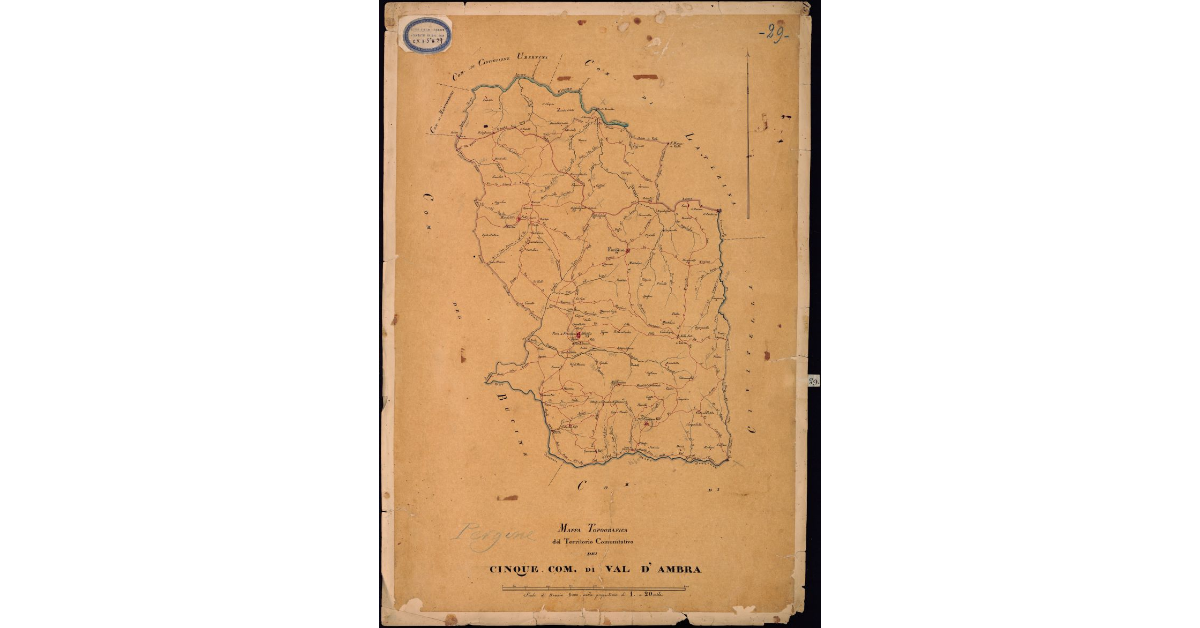 Mappa topografica del territorio comunitativo dei Cinque Comuni di Val D'Ambra (Pergine)