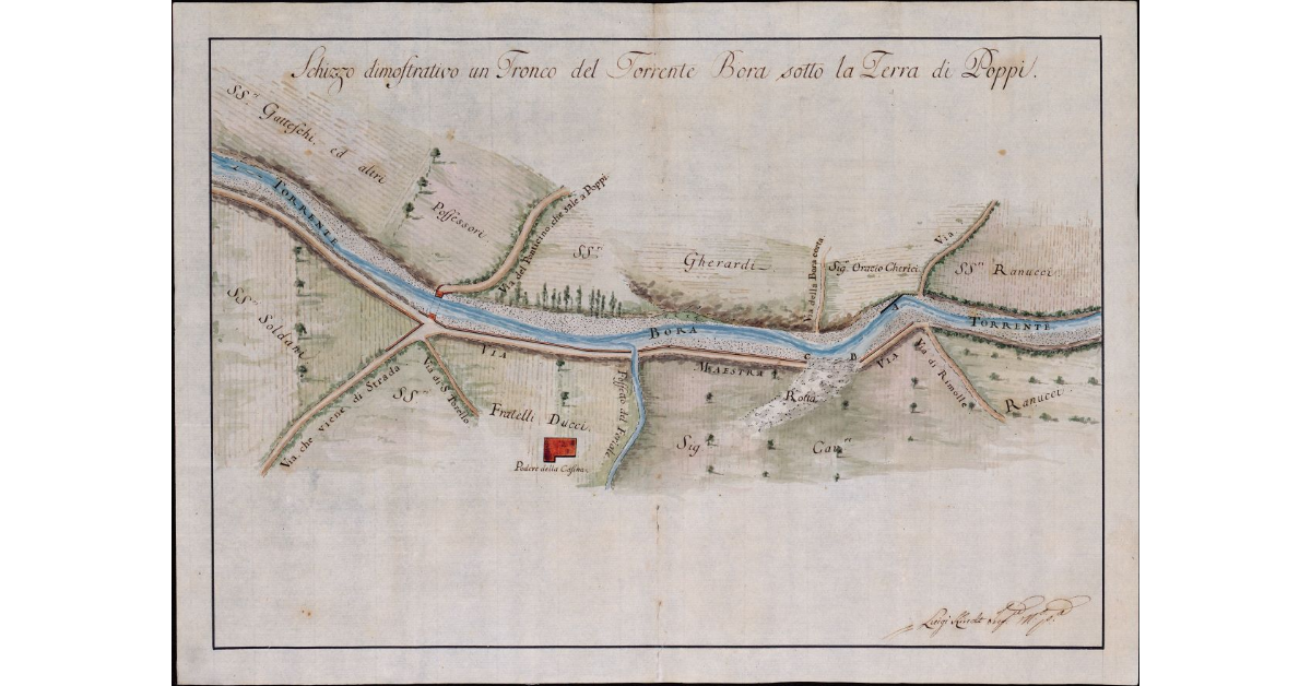 Schizzo dimostrativo un tronco del Torrente Bora sotto la Terra di Poppi