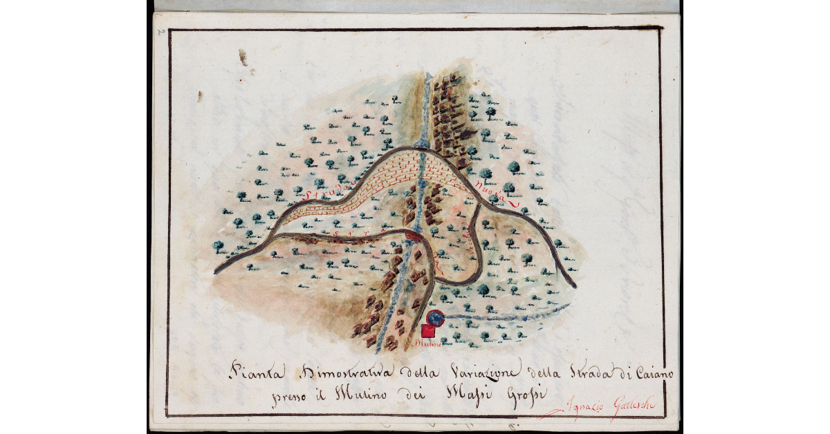 Pianta dimostrativa della variazione della strada di Caiano presso il Mulino dei Massi Grossi