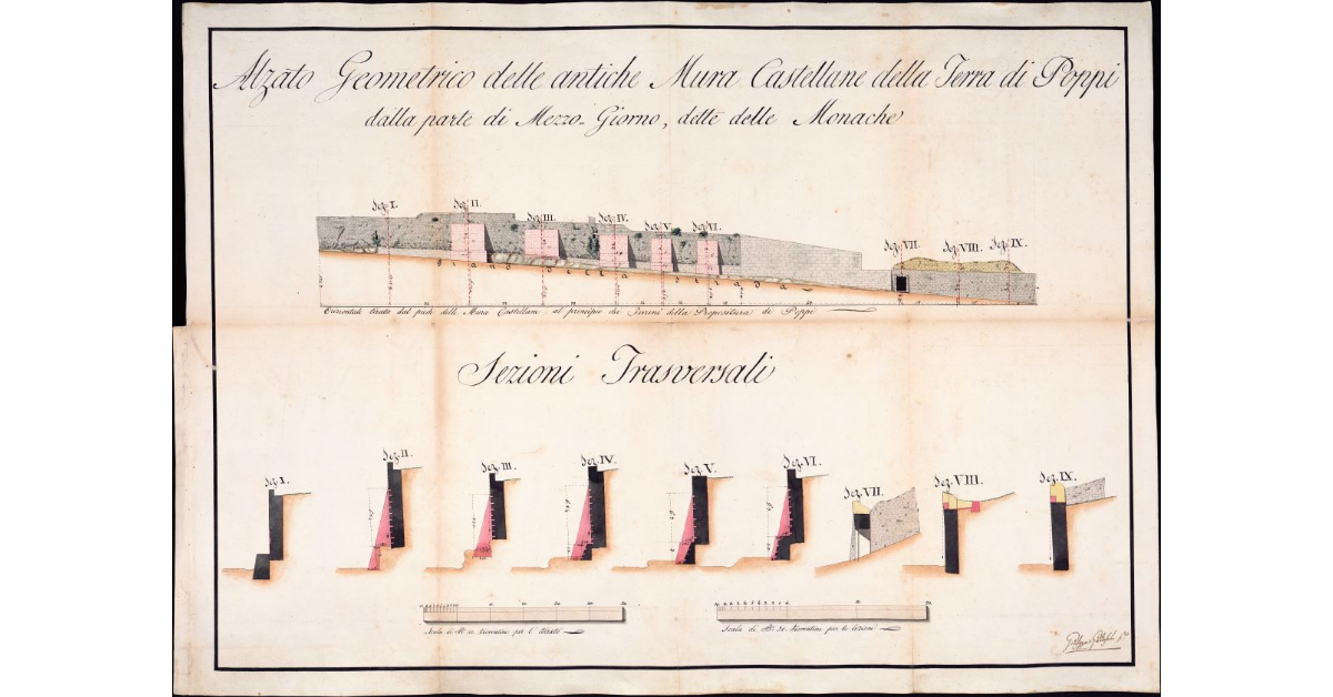 Alzato geometrico delle antiche Mura Castellane della Terra di Poppi dalla parte di Mezzo Giorno, dette delle Monache