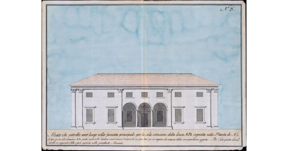 [Ospedale di Poppi] Alzato che potrebbe aver luogo nella facciata principale per la sola estensione della linea AB segnata nella Pianta di n. 1