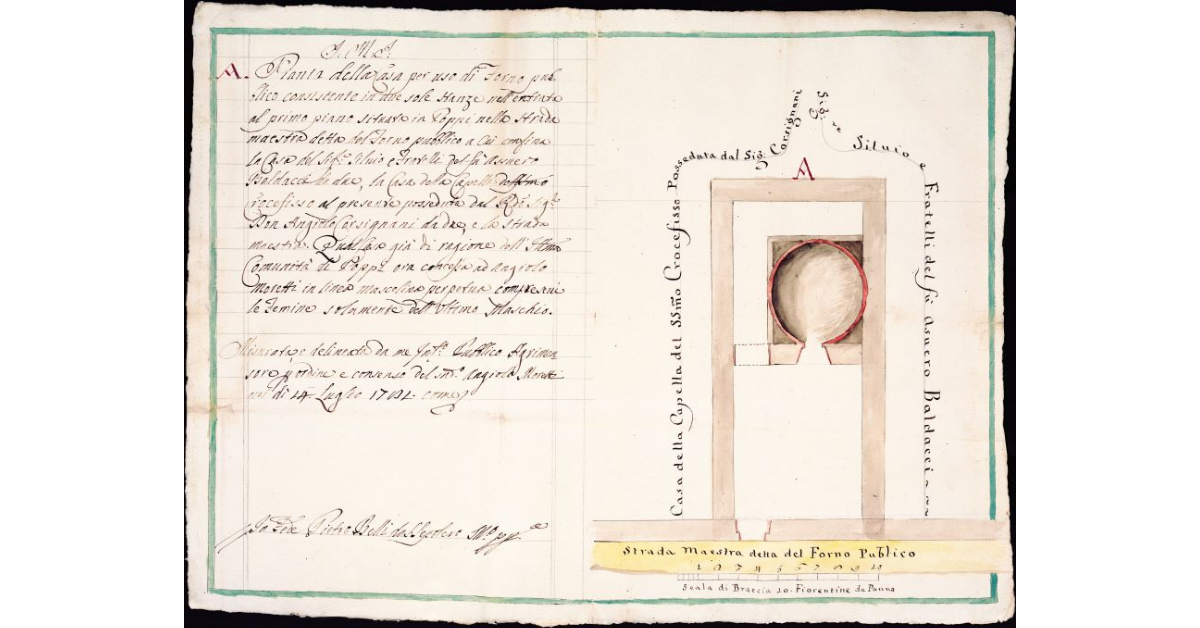 Pianta della Casa per uso di Forno pubblico consistente in due sole stanze nell'entrata al primo piano situato in Poppi nella Strada maestra detta del Forno pubblico