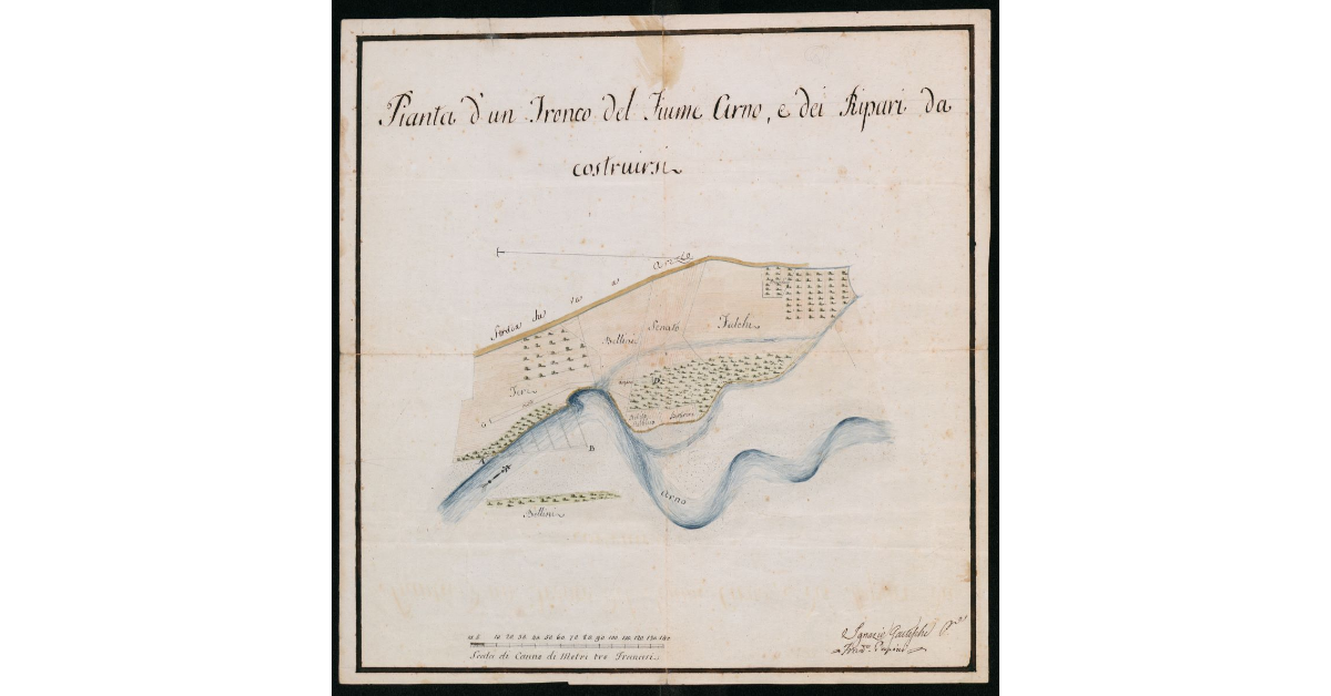 Pianta d'un tronco del Fiume Arno, e dei ripari da costruirsi