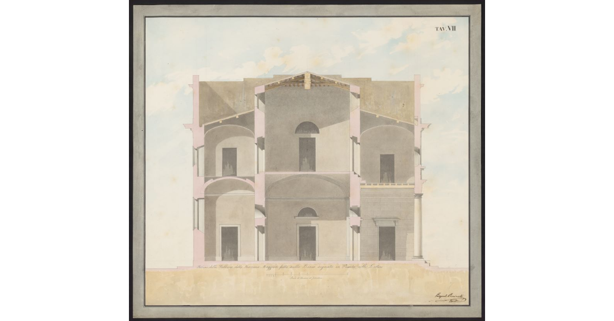 Tav. VII Sezione della fabbrica della barriera maggiore fatta sulla linea segnata in pianta con le lettere