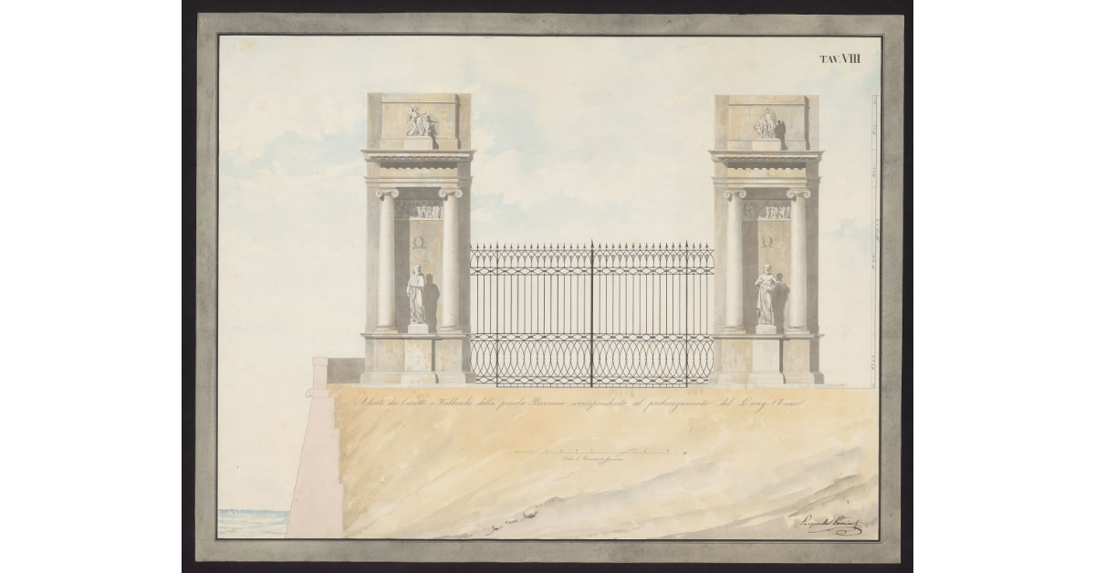 Tav. VIII Alzato dei casati e fabbriche della piccola barriera corrispondente al prolungamento del lungarno [di Firenze]