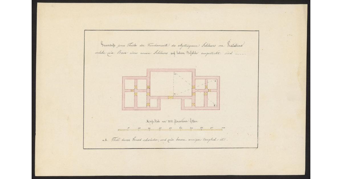 Grundriss jenes theiles der fundamente des abgetragenen schlosses von Pratolino welche zum baue eines neuen schlosses auf hohem befehle ausgesteckt sind