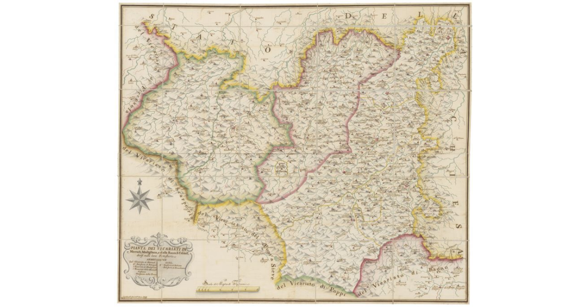 Pianta dei vicariati di Marradi, Modigliana e della Rocca s. Casciano, divisi nelle loro potesterie