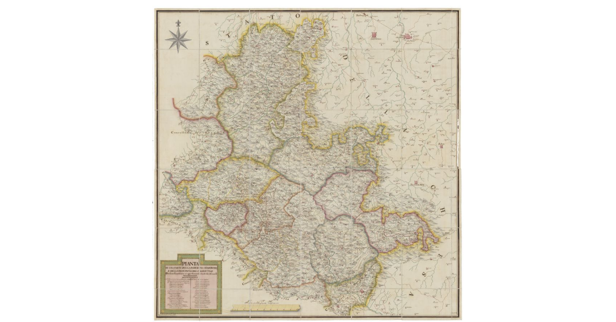 Pianta di una parte della Romagna granducale e della provincia del Casentino divisa in cancellerie ed ogni cancelleria divisa nelle sue comunità
