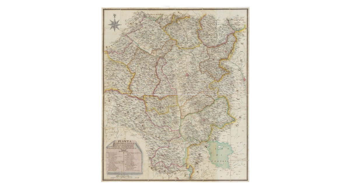 Pianta del territorio di Arezzo, di Cortona, di Montepulciano e parte del Valdarno di sopra divisa in cancellerie, ed ogni cancelleria divisa nelle sue comunità