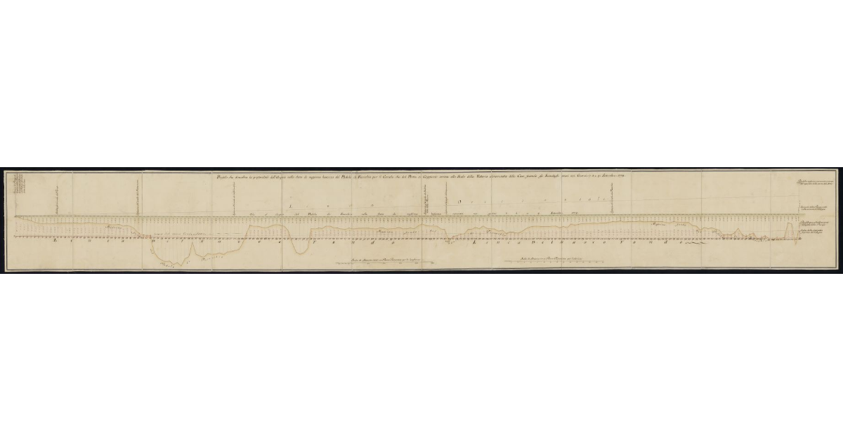 Profilo che dimostra le profondità dell'acqua nello stato di massima bassezza del padule di Fucecchio per il canale che dal ponte a Cappiano arriva allo scalo della fattoria denominata delle Case, secondo gli scandagli presi nei giorni 2, 3, 4 settembre 1778