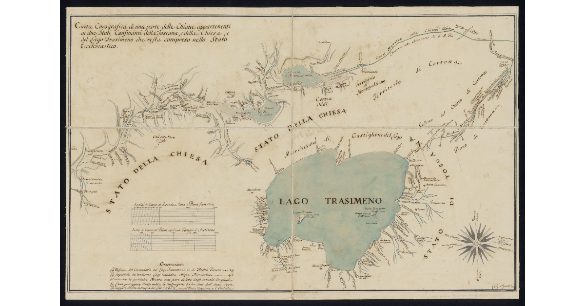 Carta corografica di una parte delle Chiane appartenenti ai due stati confinanti della Toscana e della Chiesa e del Lago Trasimeno che resta compreso nello stato ecclesiastico