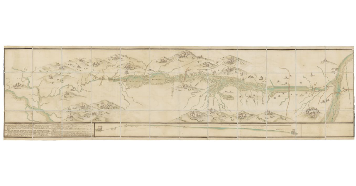 Livello della Val di Chiana adì 4 ottobre 1601 [Copia anonima della mappa di Carlo Moderno, Giovan Pavol Maggi, Girolamo Rinaldi, Gherardo Mechini, Cosimo Pugliani e Andrea Sandrini]