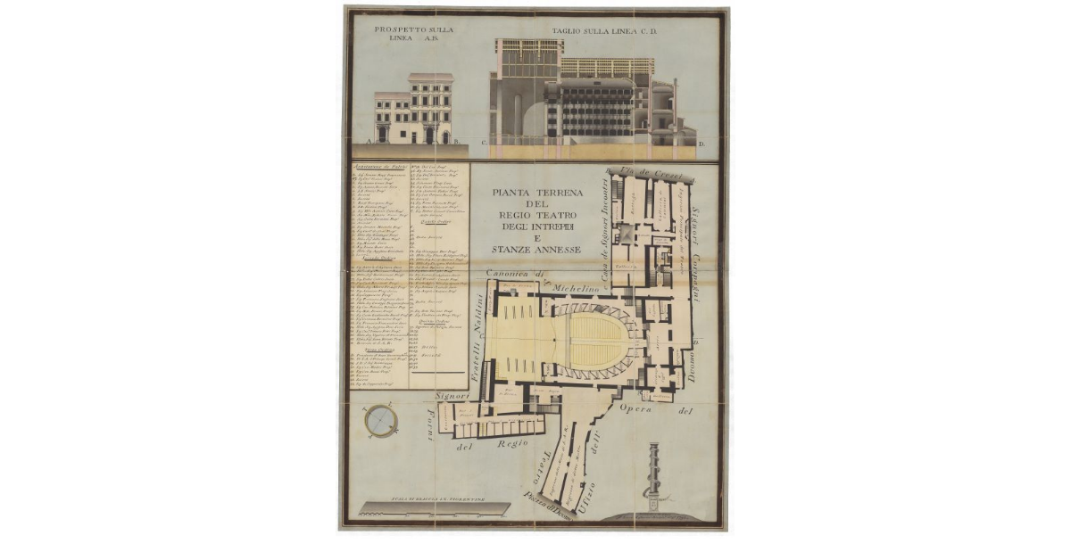 Pianta terrena del Regio Teatro degli Intrepidi e stanze annesse [a Firenze]