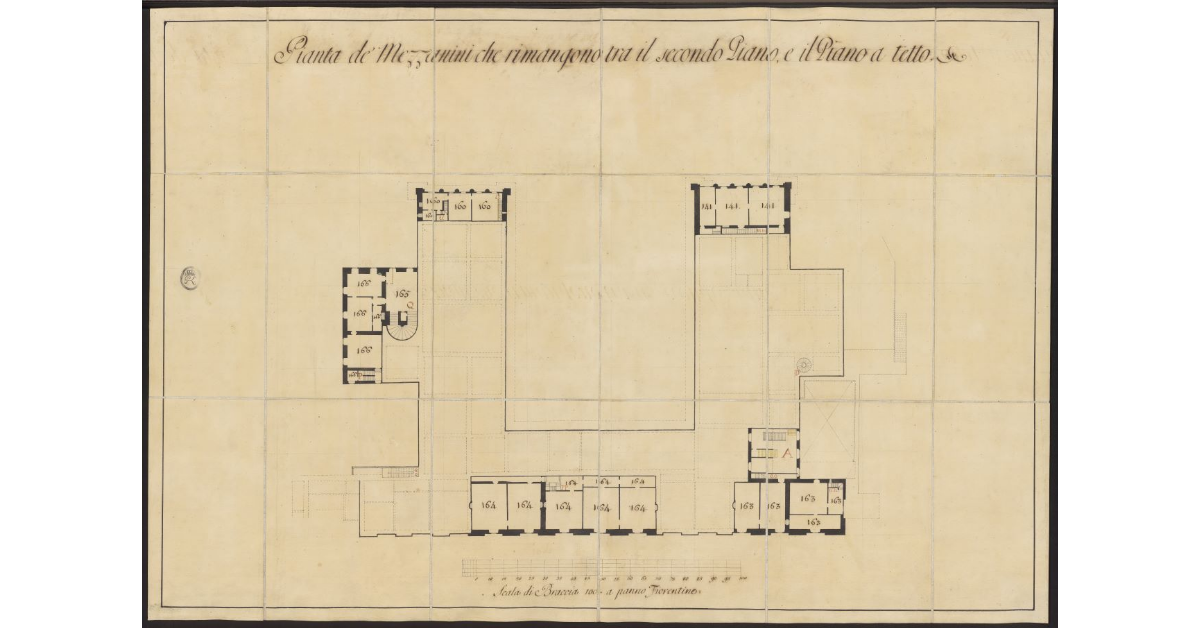 Pianta dei mezzanini che rimangano fra il secondo piano e il piano a tetto [a Palazzo Pitti di Firenze]
