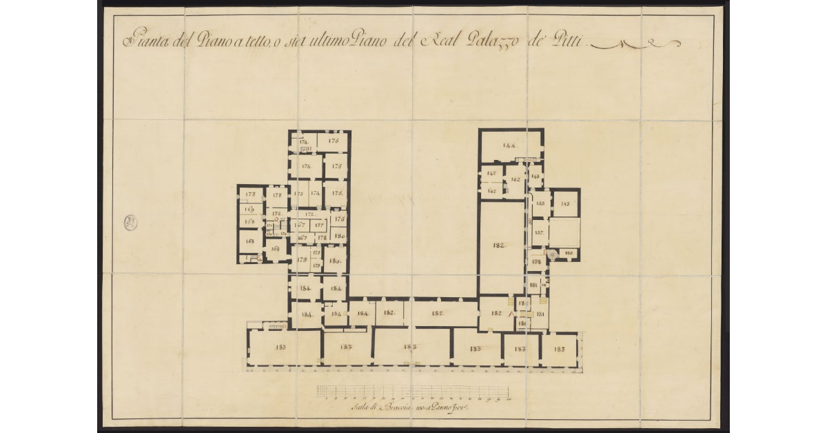 Pianta del piano a tetto, o sia ultimo piano del real palazzo dei Pitti [a Firenze]