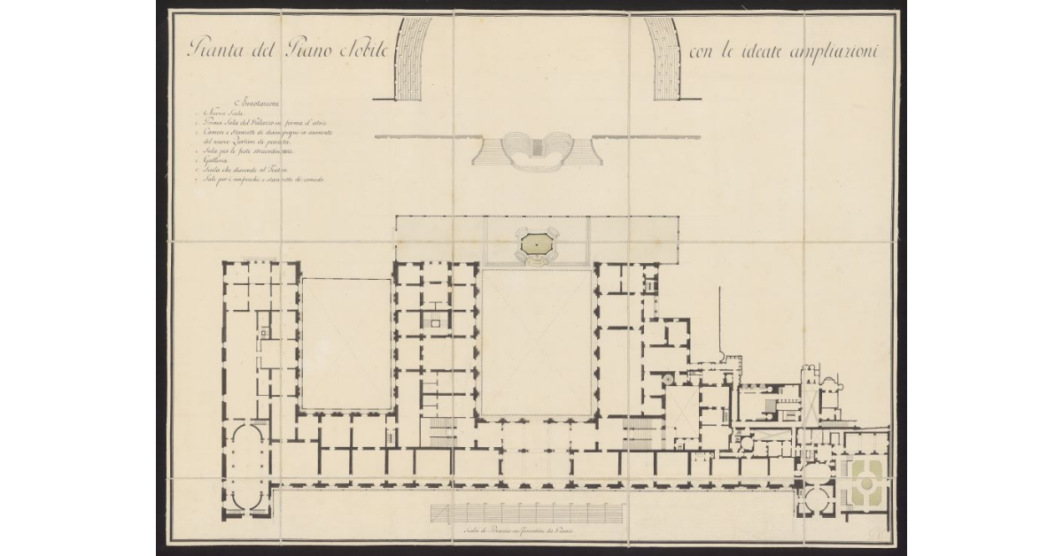 Pianta del piano nobile [di palazzo Pitti a Firenze] con le ideate ampliazioni