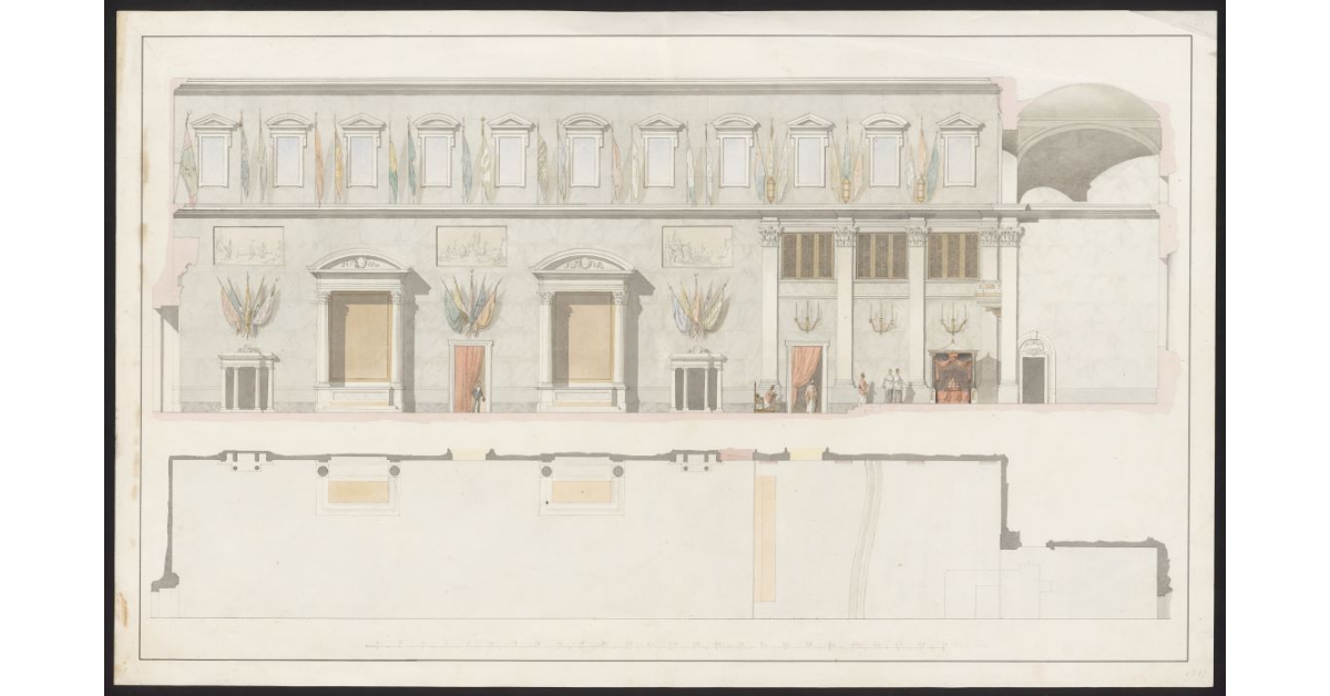 [Pianta e sezione dell'interno della Chiesa dei Cavalieri dell'Ordine di S. Stefano a Pisa]