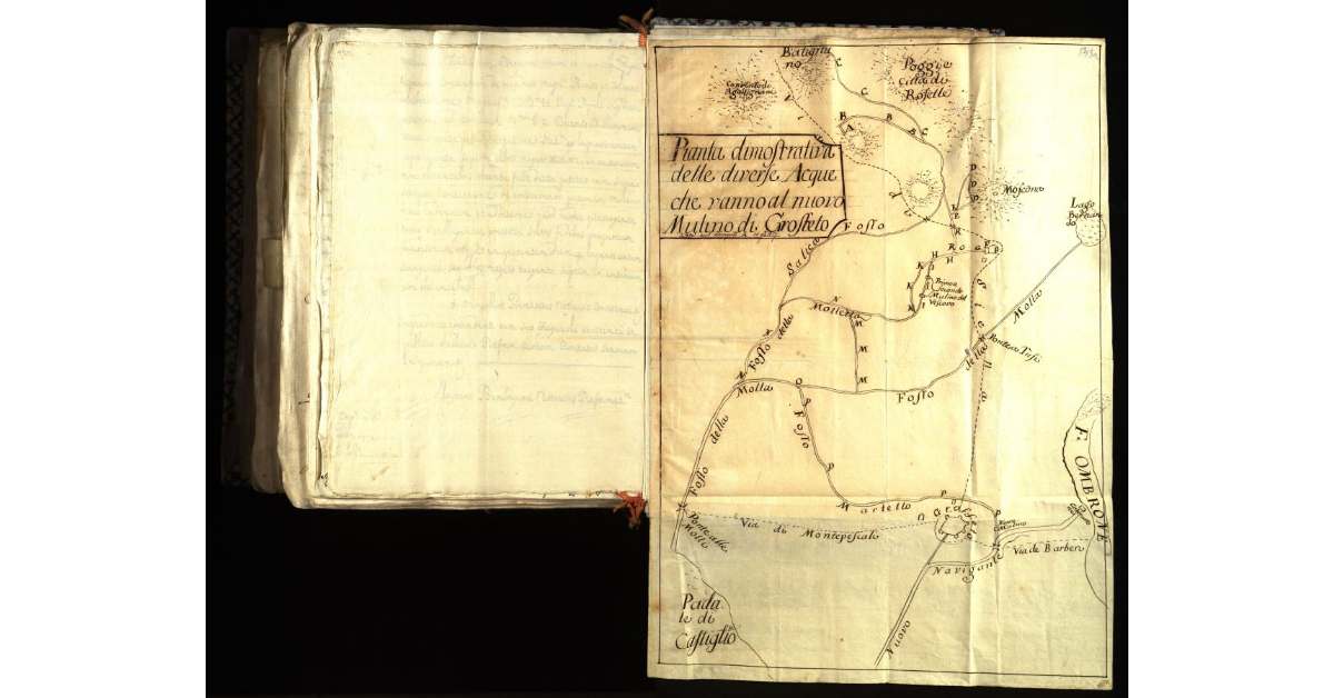 Pianta dimostrativa delle diverse acque che vanno al nuovo Mulino di Grosseto