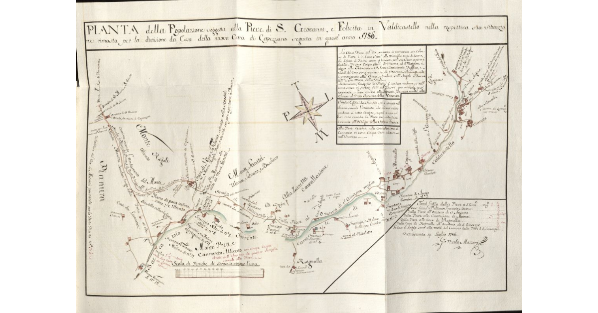 Pianta della popolazione soggetta alla Pieve di S. Giovanni e Felicita in Valdicastello nella respettiva sua situazione rimasta per la divisione da essa della nuova Cura di Capezzana seguita in quest'anno