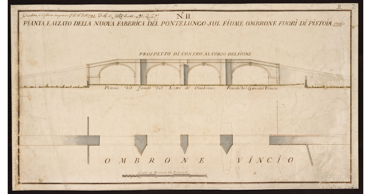 N.o II Pianta e alzato della nuova Fabbrica del Pontelungo sul fiume Ombrone fuori di Pistoia