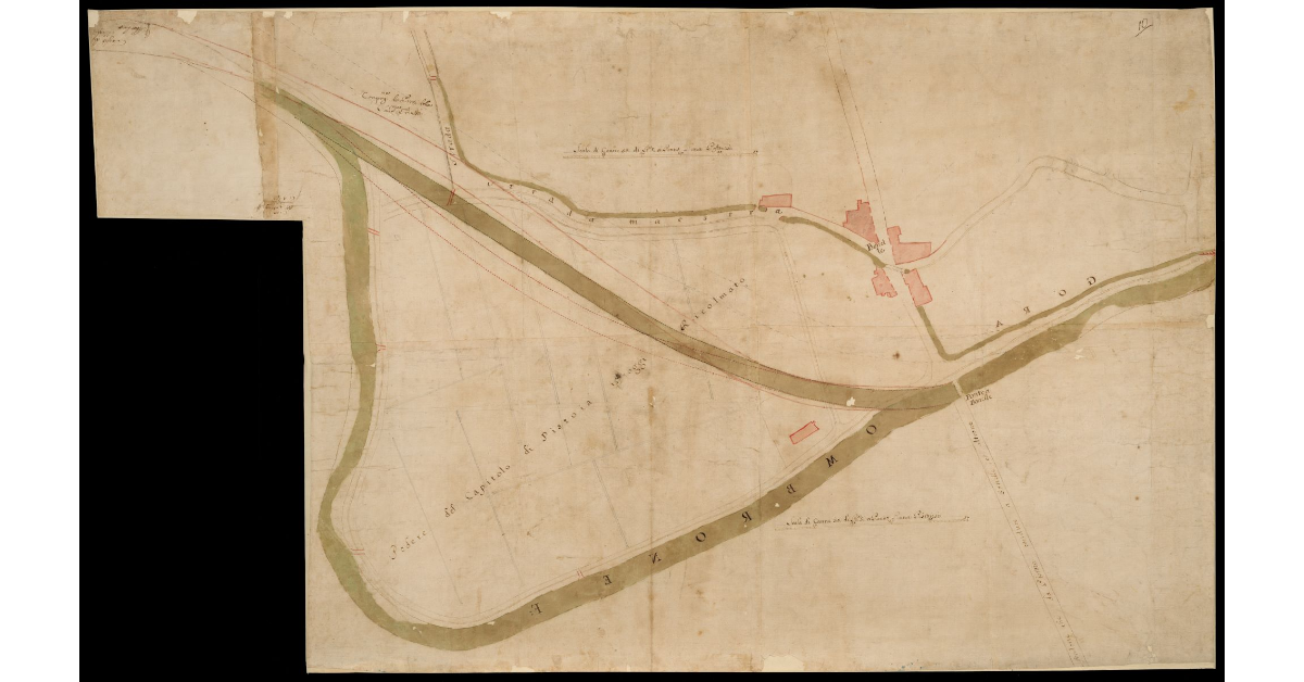 [Tratto del Fiume Ombrone al ponte a Bonelle con progetto di raddrizzamento]