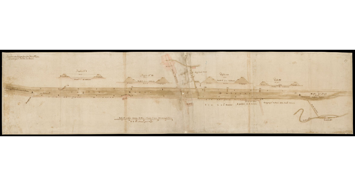 [Tratto del nuovo letto del Fiume Ombrone al ponte a Bonelle con lavori di sistemazione da farsi]