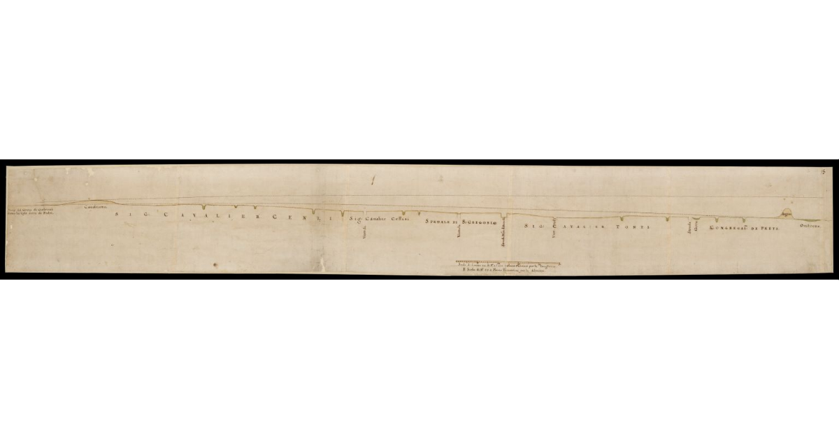 [Tratto del Fiume Ombrone dalla casa dei Padri al Cavalciotto all'area di Bonelle con progetto di raddrizzamento]