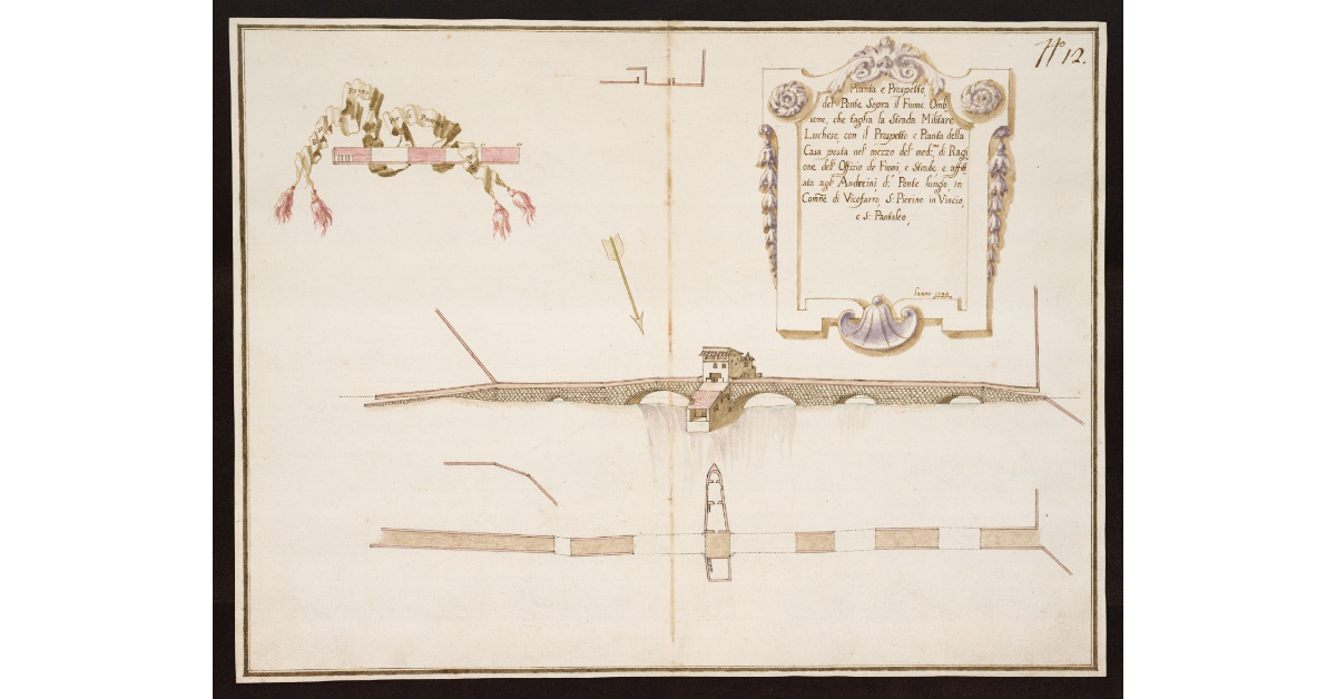 Pianta e Prospetto del Ponte sopra il Fiume Ombrone, che taglia la Strada Militare Lucchese [...] in Comune di Vicofarro, S. Pierino in Vincio, e S. Pantaleo