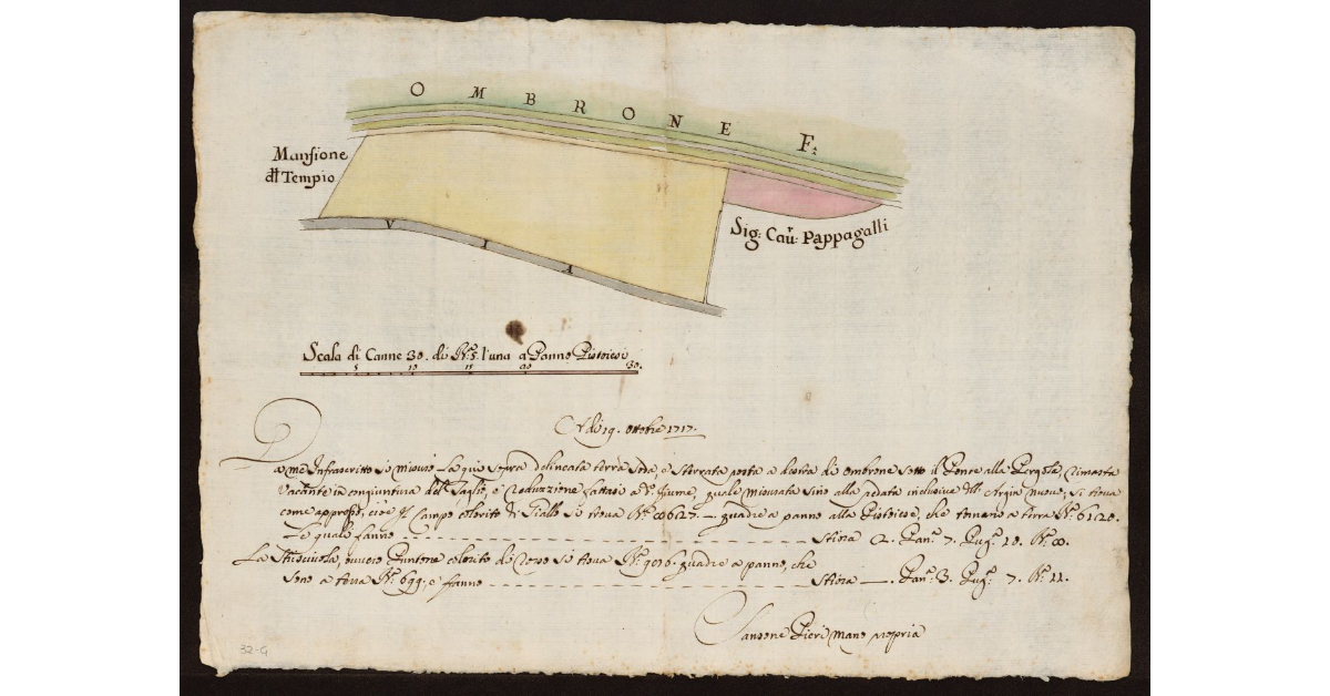 [Pianta di un tratto dell'Ombrone e della strada sterrata che lo fiancheggia nei pressi del Ponte alla Pergola]