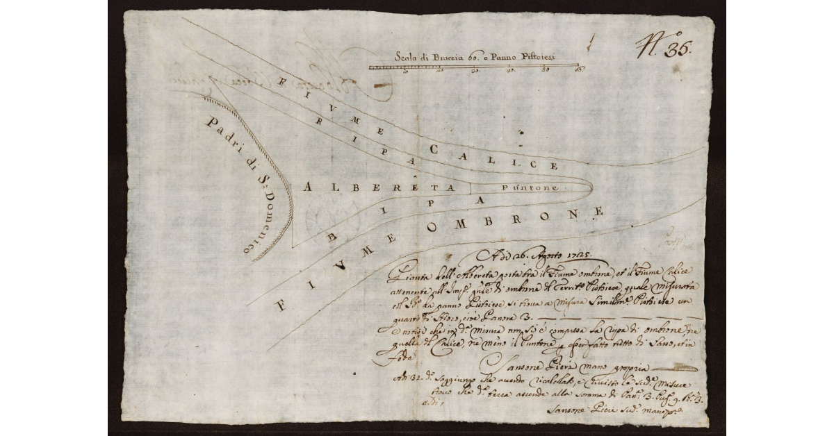 Pianta dell'Albereta posta tra il Fiume Ombrone et il Fiume Calice, attenente all'Imposizione Generale di Ombrone del Territorio Pistoiese