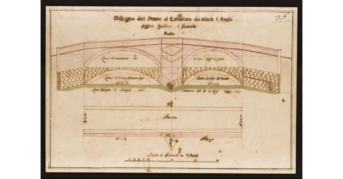 Disegno del Ponte al Castellare da rifarsi l'archi, pigna, spallette e fianchi