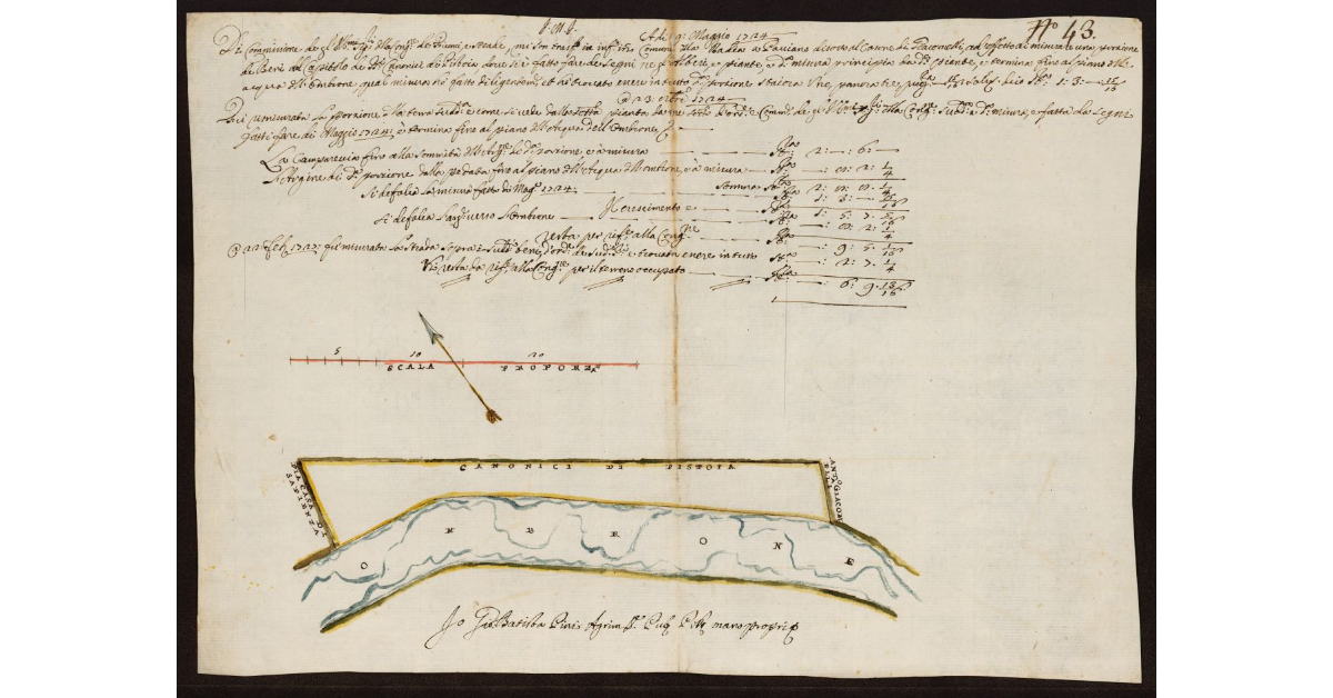 [Pianta di un terreno lungo l'Ombrone Nuovo nel Comune della Badia a Pacciano]