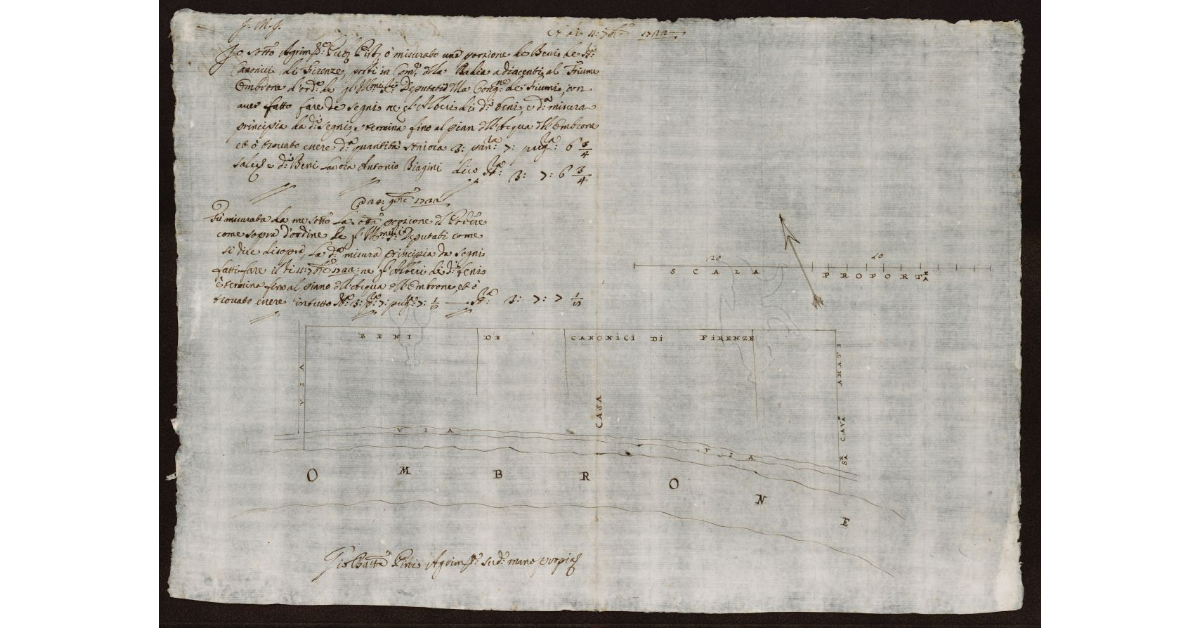 [Pianta di cinque campi posti lungo l'Ombrone Nuovo nel Comune della Badia]