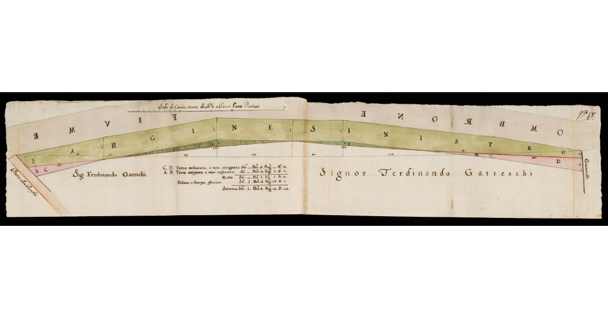 [Pianta dell'Ombrone nuovo e dei terreni dal Ponte alla Pergola ai beni Giacomelli]