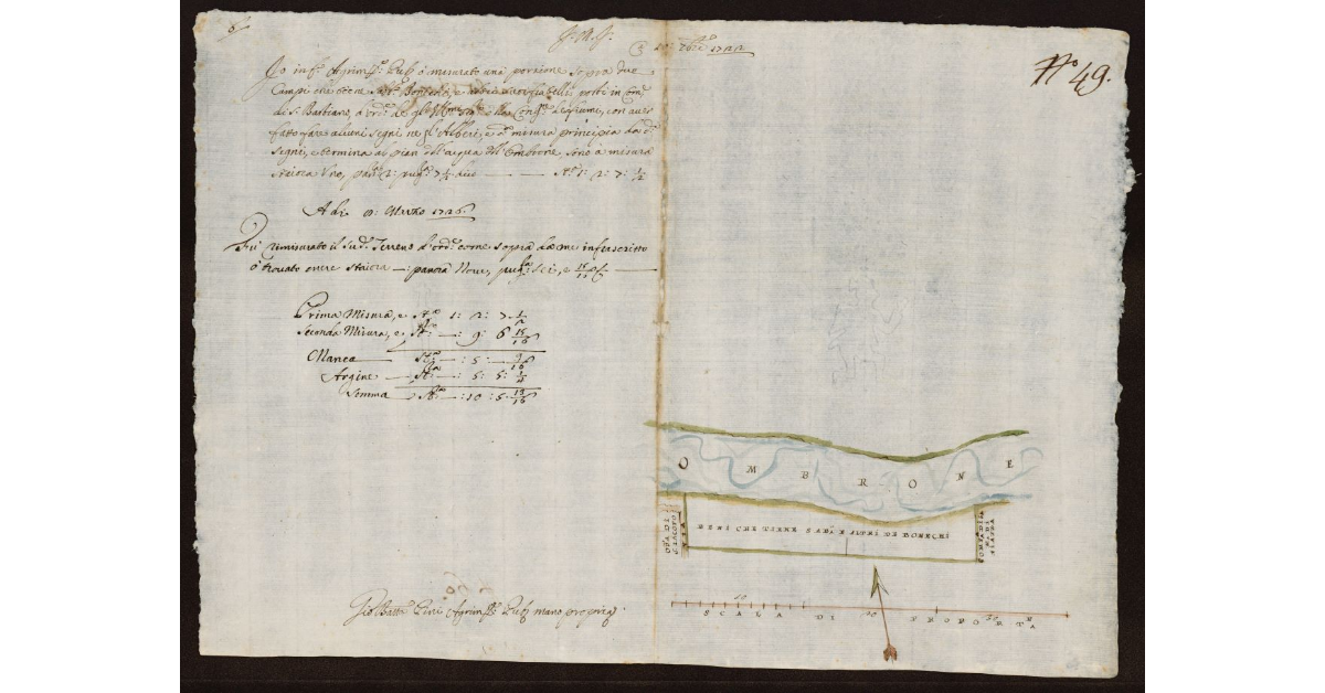 [Pianta dei terreni posti lungo l'Ombrone Nuovo nel Comune di San Bastiano]