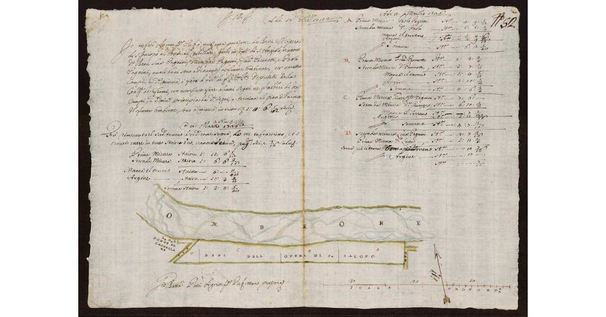 [Pianta dei terreni posti lungo l'Ombrone Nuovo al Ponte al Castellare nel Comune di S. Angiolo]