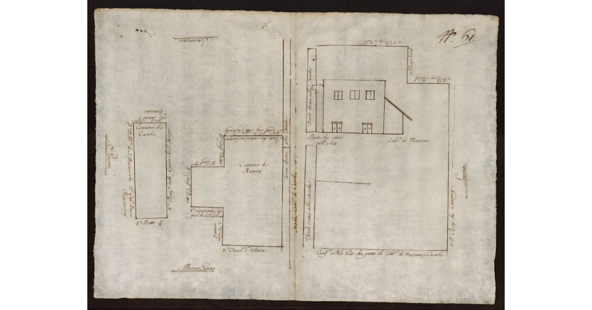 [Pianta di vari appezzamenti di terra con casa rurale nei Comuni di Casale, Ramini e Masiano lungo la Strada di Casale nel Pistoiese]