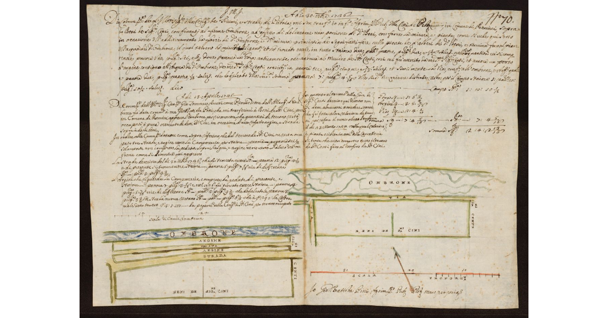 [Pianta dell'Ombrone Nuovo nel Pistoiese nei terreni dei Signori Cini nel Comune di Ramini]