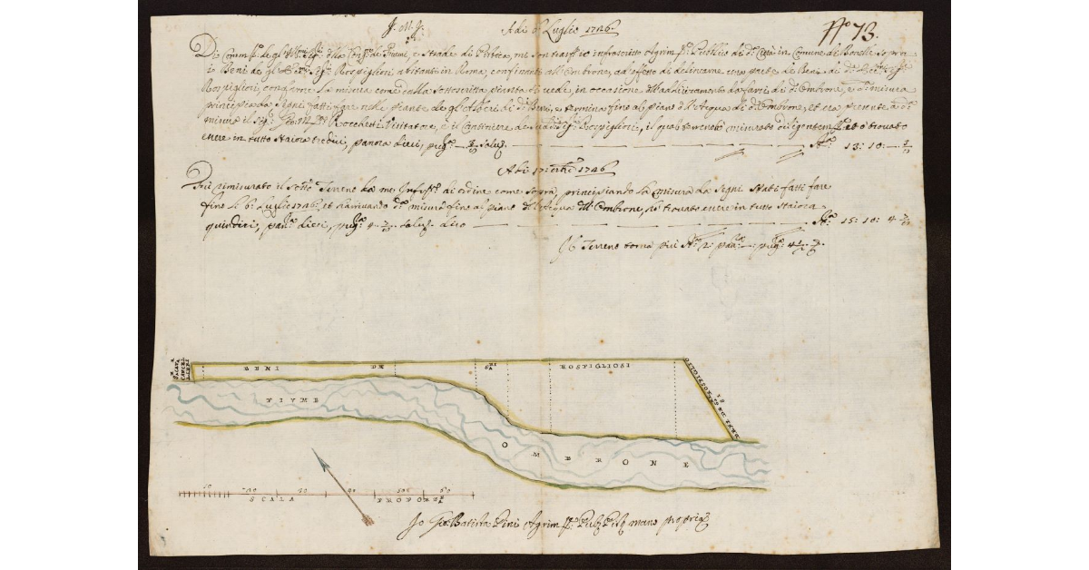 [Pianta dell'Ombrone Nuovo nel Pistoiese nei terreni dei Signori Rospigliosi di Roma nel Comune di Bonelle]