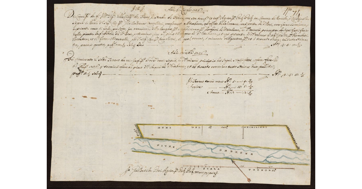 [Pianta dell'Ombrone Nuovo nel Pistoiese nei terreni del Cavalier Cancellieri nel Comune di Bonelle]