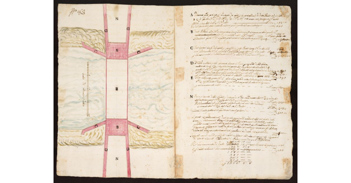 [Pianta e progetto del Ponte da costruire a Bonelle sull'Ombrone Nuovo nel Pistoiese]