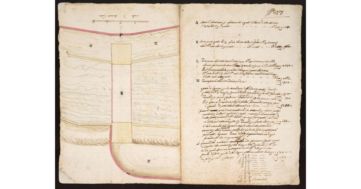 [Pianta e progetto del Ponte da costruire alla Ferruccia sull'Ombrone Nuovo nel Pistoiese]